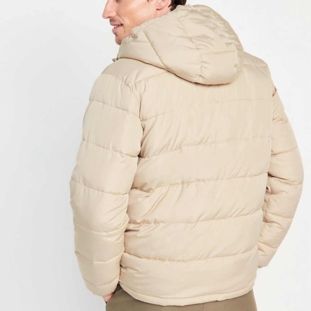 Old Navy Mens Hooded Quilted Puffer Jacket | S | Stone NEW!! - Picture 3 of 10